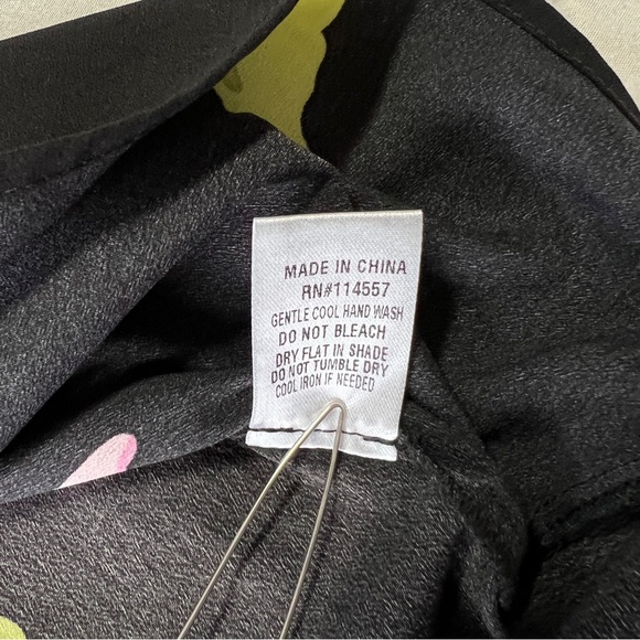 THML Anthropologie Smocked Neck Ruffle Sleeve Black Abstract Top Sz L NWOT - Picture 7 of 11